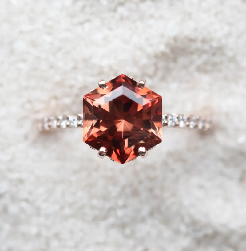 HEXAGON SUNSTONE RING, UNIQUE OREGON SUNSTONE ENGAGEMENT RING, GEOMETRIC SUNSTONE RING vy 8