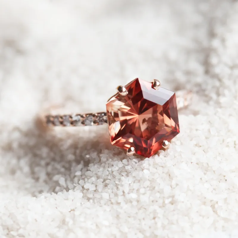 HEXAGON SUNSTONE RING, UNIQUE OREGON SUNSTONE ENGAGEMENT RING, GEOMETRIC SUNSTONE RING vy 9