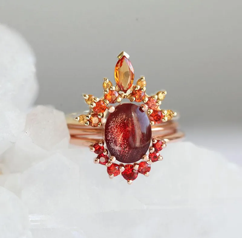 Hot Orange Sapphire Ring, Rose Gold Sapphire Ring vy 3
