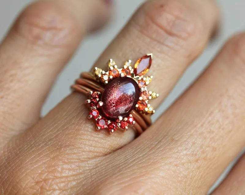 Hot Orange Sapphire Ring, Rose Gold Sapphire Ring vy 5