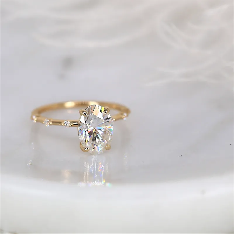 2.50ct Alix 10x7mm 14kt Gold Moissanite Diamond Ultra Dainty Oval Solitaire Ring view 10