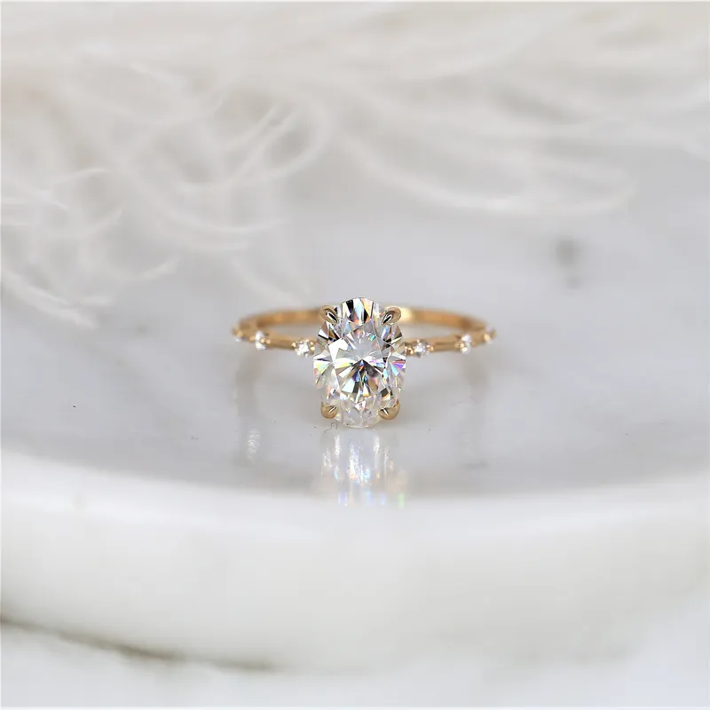 2.50ct Alix 10x7mm 14kt Gold Moissanite Diamond Ultra Dainty Oval Solitaire Ring view 2