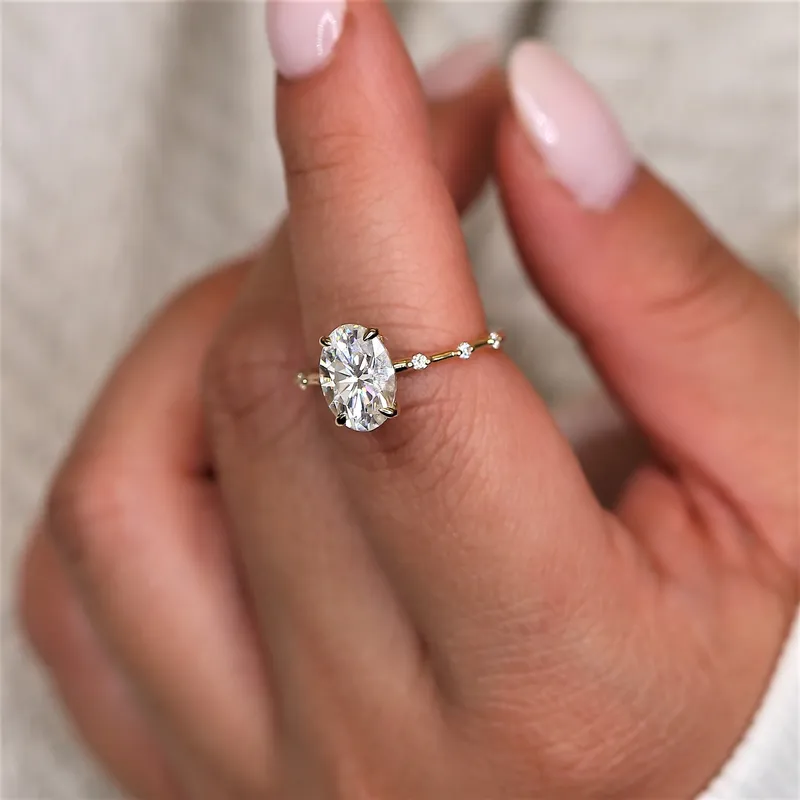 2.50ct Alix 10x7mm 14kt Gold Moissanite Diamond Ultra Dainty Oval Solitaire Ring view 6