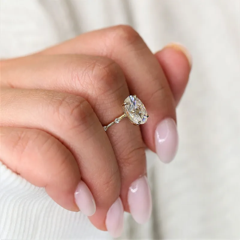 2.50ct Alix 10x7mm 14kt Gold Moissanite Diamond Ultra Dainty Oval Solitaire Ring view 8