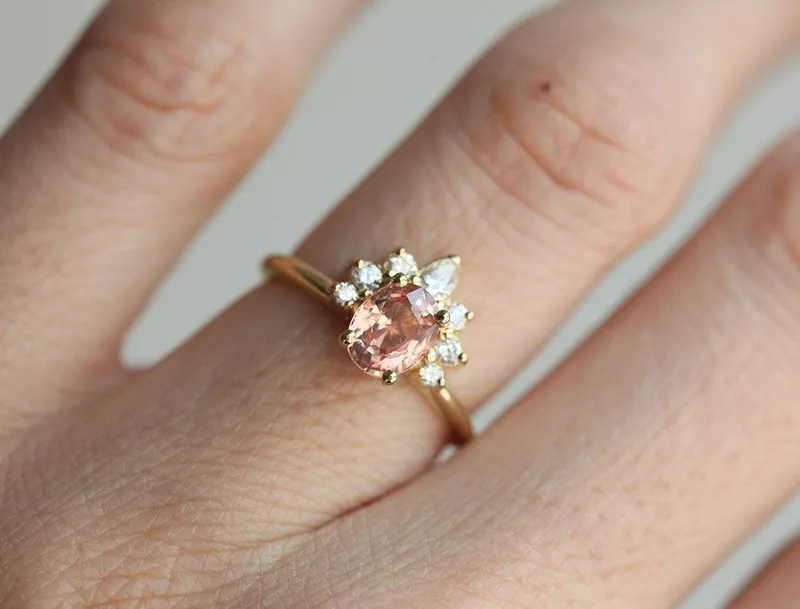 Iravati Peach Sapphire Diamond Ring vy 4