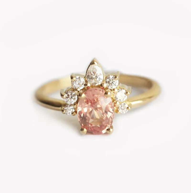 Iravati Peach Sapphire Diamond Ring vy 5