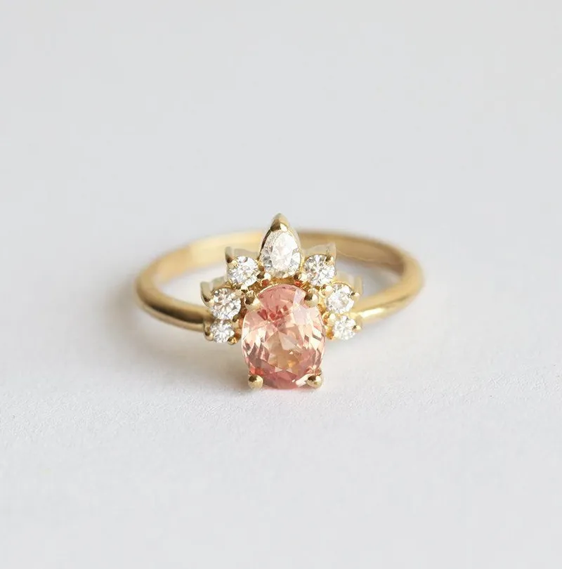 Iravati Peach Sapphire Diamond Ring vy 6