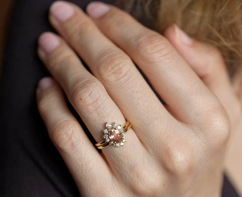 Iravati Peach Sapphire Diamond Ring vy 7