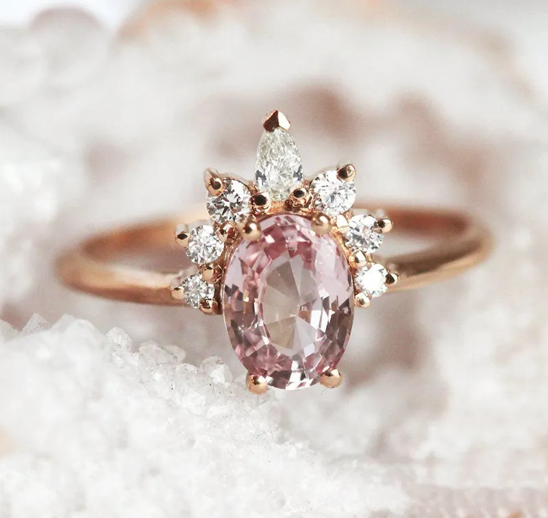 Iravati Peach Sapphire Diamond Ring vy 8