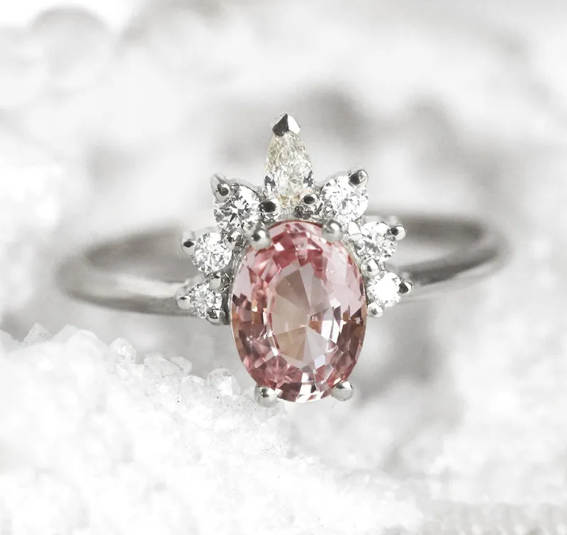 Iravati Peach Sapphire Diamond Ring vy 9