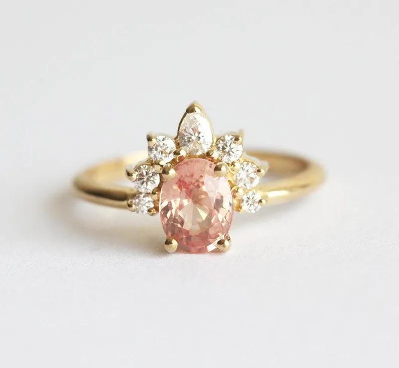 Iravati Peach Sapphire Diamond Ring peach sapphire oval cut engagement ring
