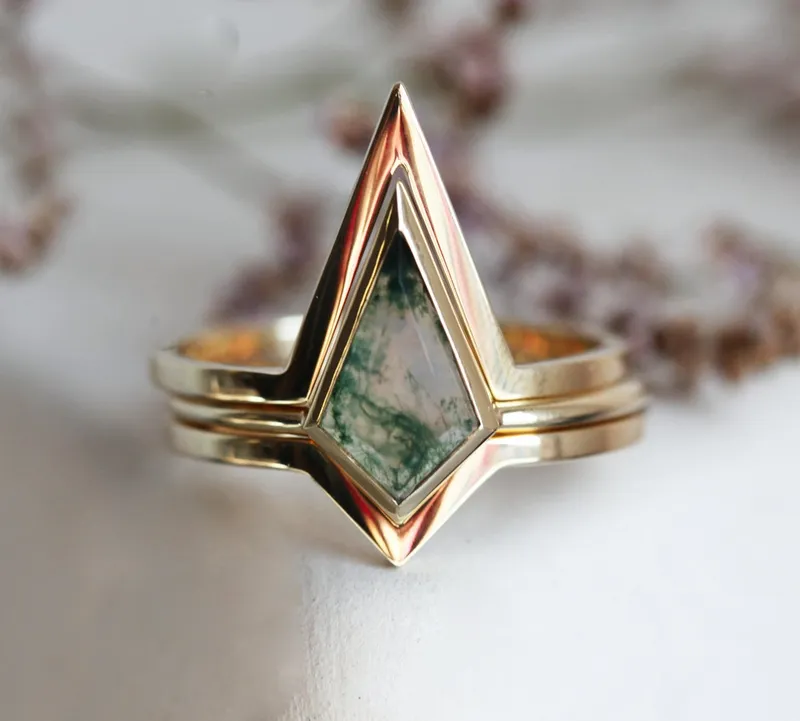 Irene Moss Agate Ring Set view 2