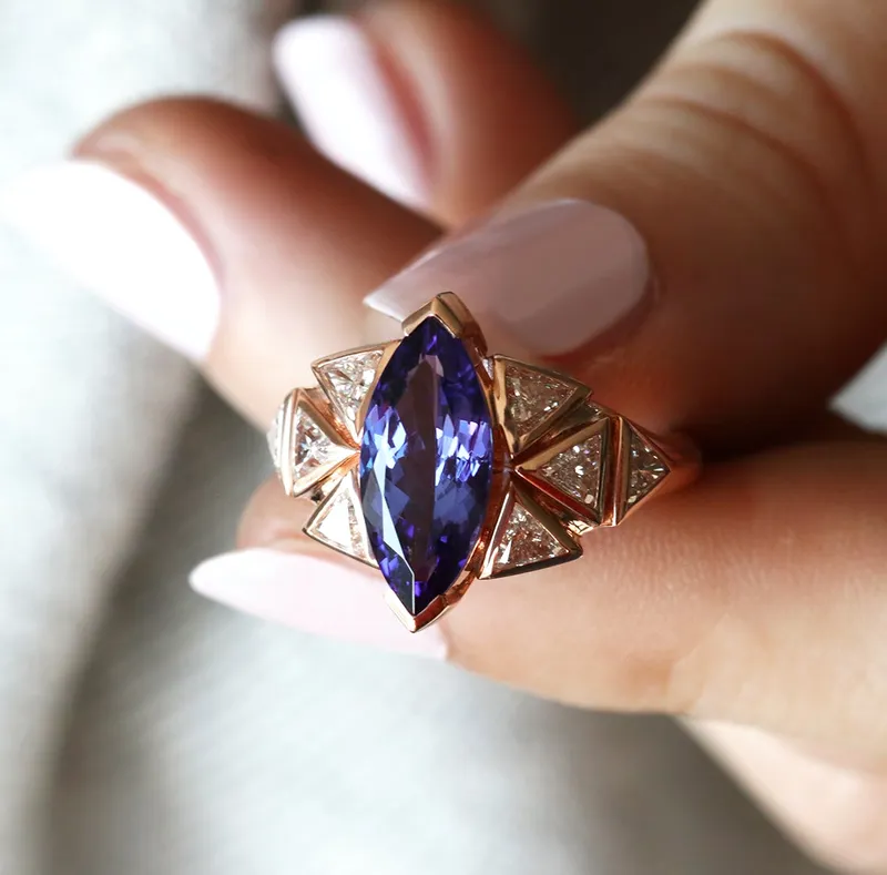 ISABELLA BI-COLOR TANZANITE & DIAMOND CLUSTER STATEMENT RING vy 2