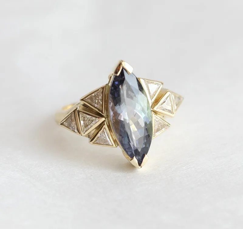 ISABELLA BI-COLOR TANZANITE & DIAMOND CLUSTER STATEMENT RING vy 7