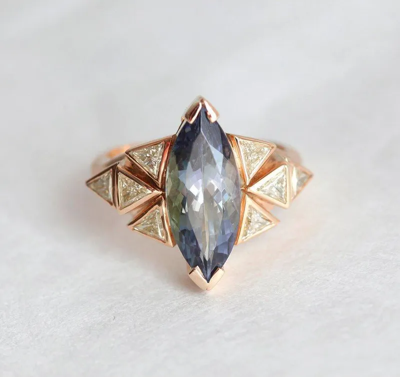 ISABELLA BI-COLOR TANZANITE & DIAMOND CLUSTER STATEMENT RING vy 9