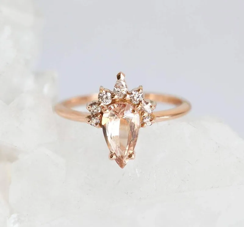 Ishika Peach Sapphire Diamond Ring view 2