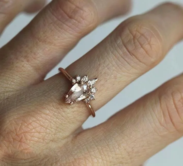 Ishika Peach Sapphire Diamond Ring view 3