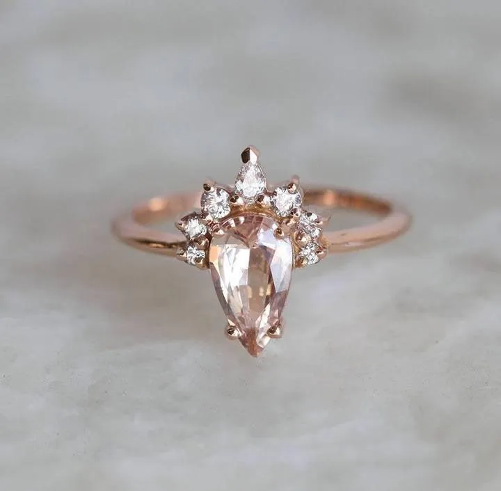 Ishika Peach Sapphire Diamond Ring view 4