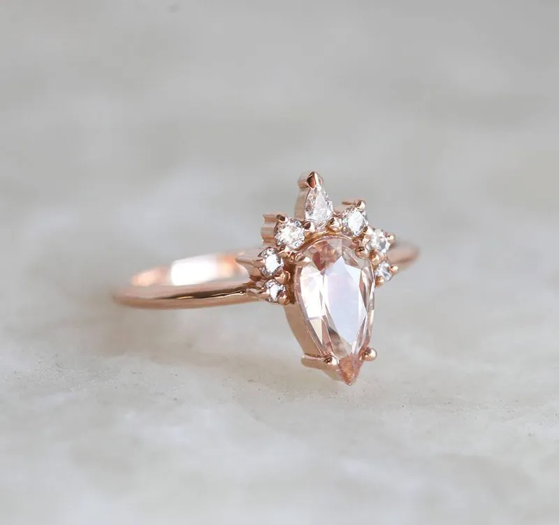 Ishika Peach Sapphire Diamond Ring view 5