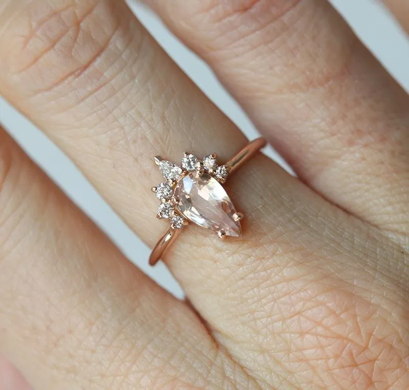 Ishika Peach Sapphire Diamond Ring view 6