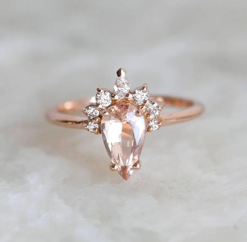 Ishika Peach Sapphire Diamond Ring view 7