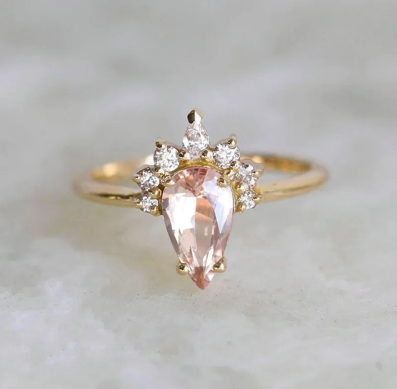 Ishika Peach Sapphire Diamond Ring view 8