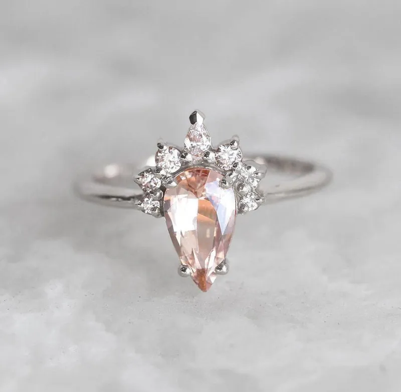 Ishika Peach Sapphire Diamond Ring view 9