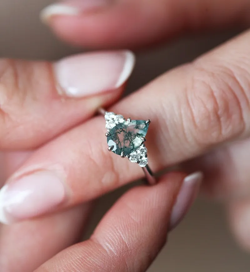 Isla Pear Moss Agate Engagement Ring view 2