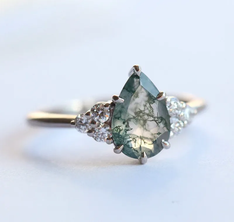 Isla Pear Moss Agate Engagement Ring view 3