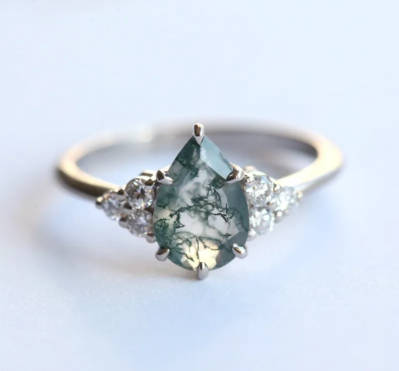 Isla Pear Moss Agate Engagement Ring view 4