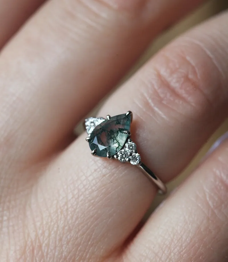 Isla Pear Moss Agate Engagement Ring view 5