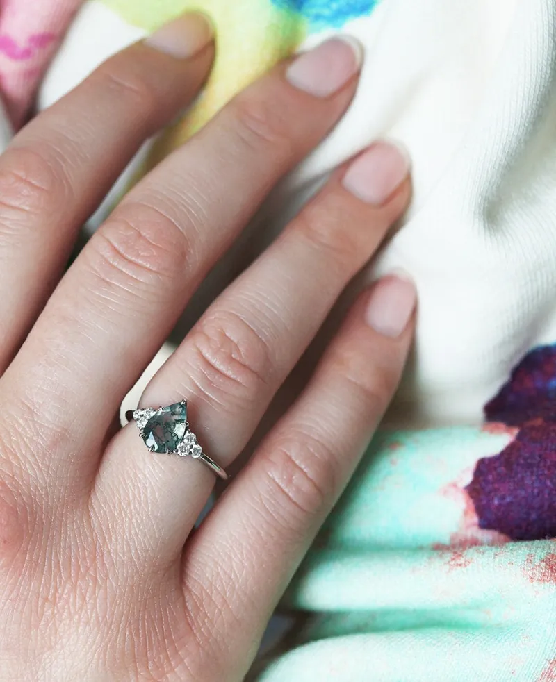 Isla Pear Moss Agate Engagement Ring view 6