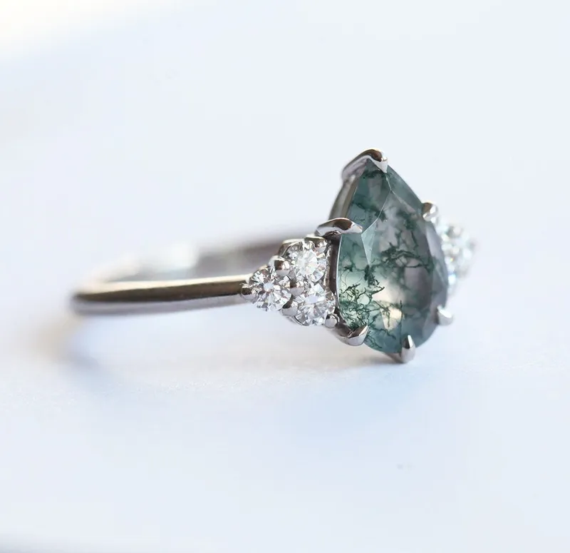 Isla Pear Moss Agate Engagement Ring view 7