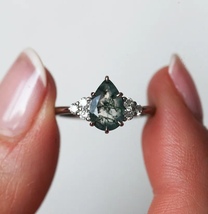 Isla Pear Moss Agate Engagement Ring view 8