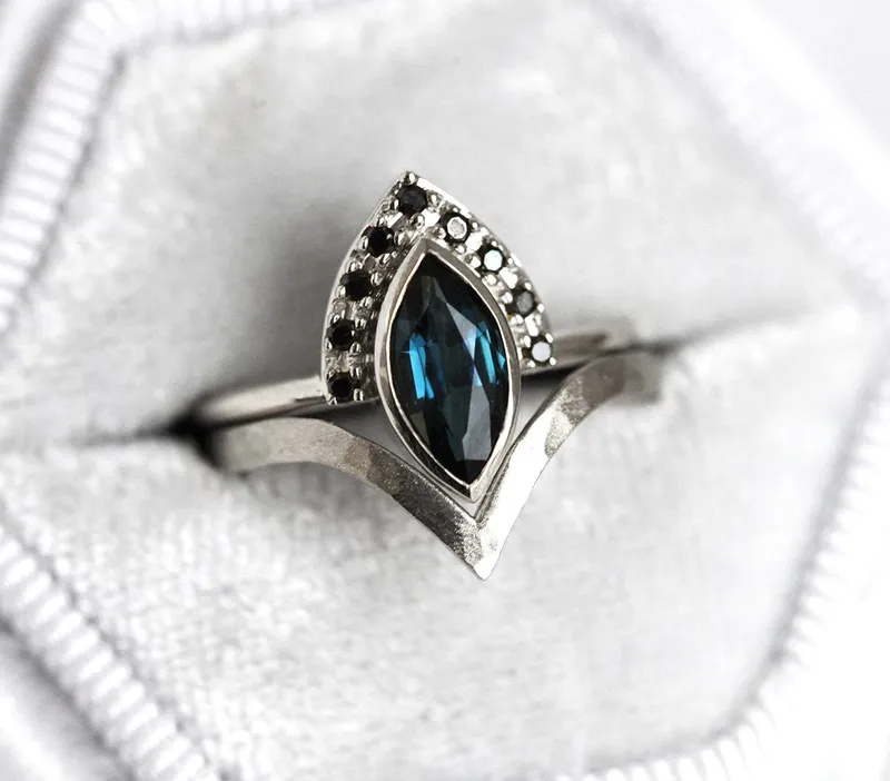 Ivona Blue Sapphire Diamond Ring view 10