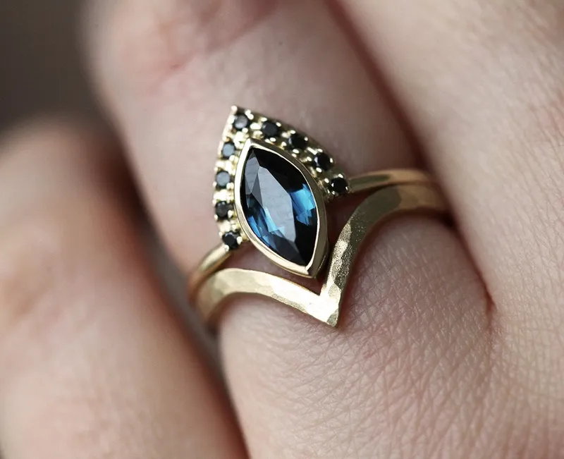 Ivona Blue Sapphire Diamond Ring view 11