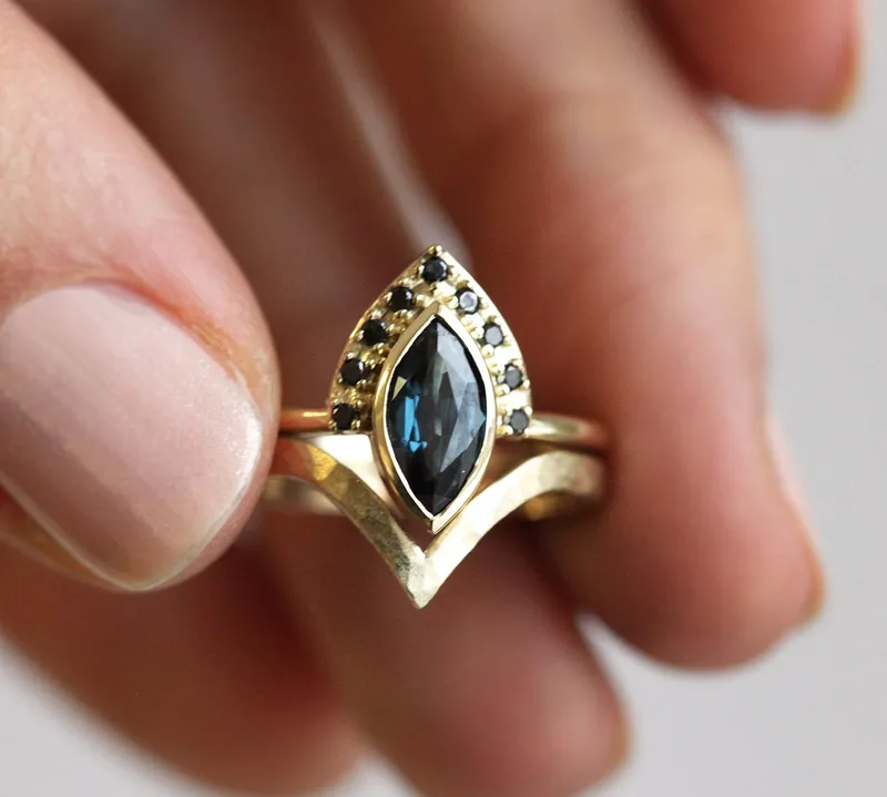 Ivona Blue Sapphire Diamond Ring view 2