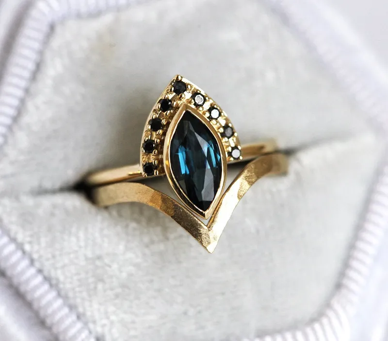 Ivona Blue Sapphire Diamond Ring view 3
