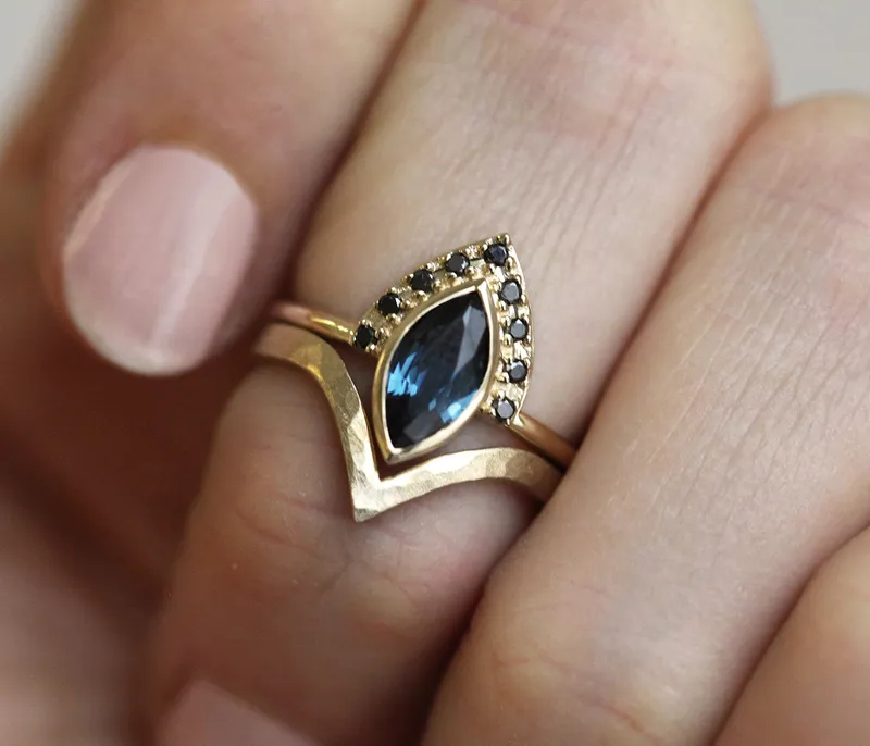 Ivona Blue Sapphire Diamond Ring view 4