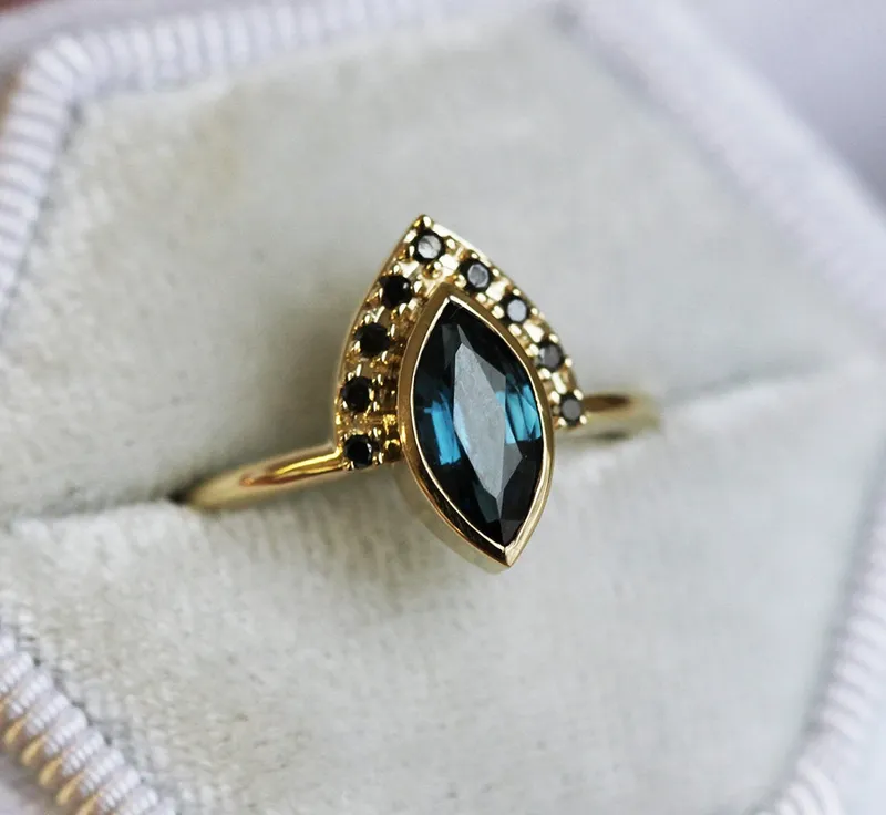 Ivona Blue Sapphire Diamond Ring view 5