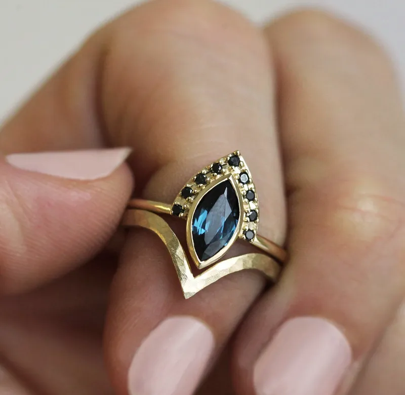 Ivona Blue Sapphire Diamond Ring view 6