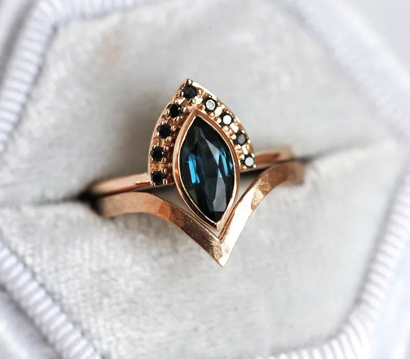 Ivona Blue Sapphire Diamond Ring view 7