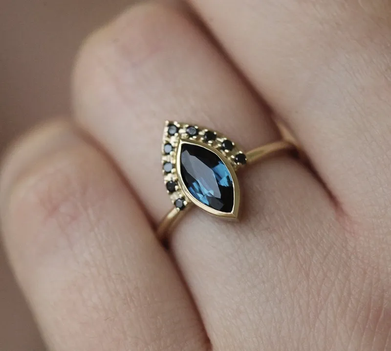 Ivona Blue Sapphire Diamond Ring view 8