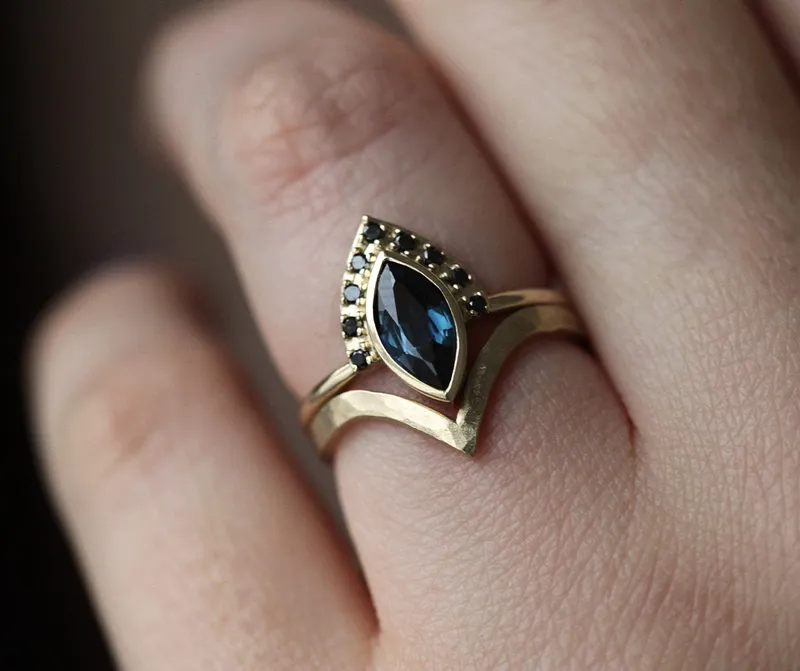 Ivona Blue Sapphire Diamond Ring view 9