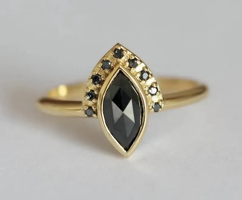 Ivona Marquise Black Diamond Ring view 2