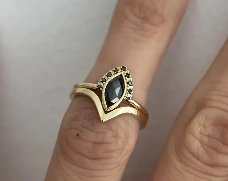 Ivona Marquise Black Diamond Ring view 4