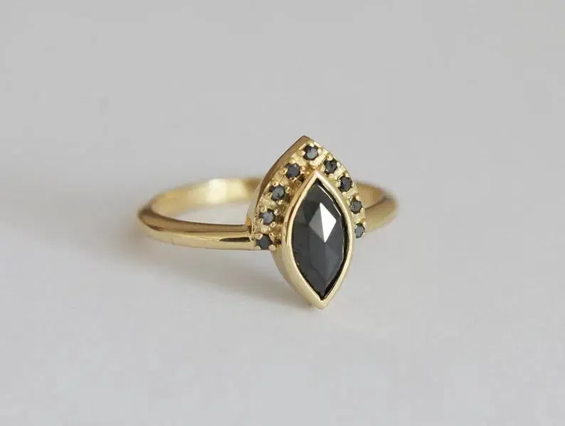 Ivona Marquise Black Diamond Ring view 5