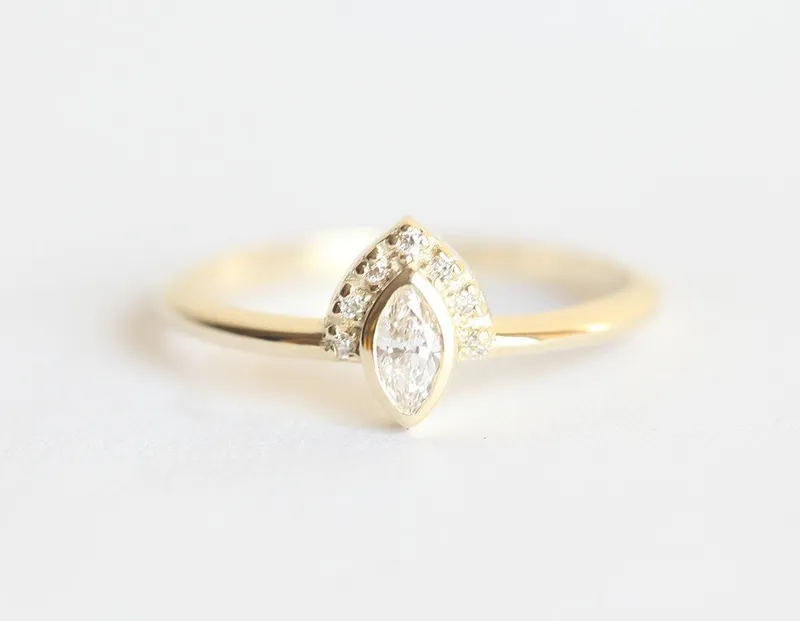 Ivona Marquise Diamond Engagement Ring With Pave Diamonds view 3