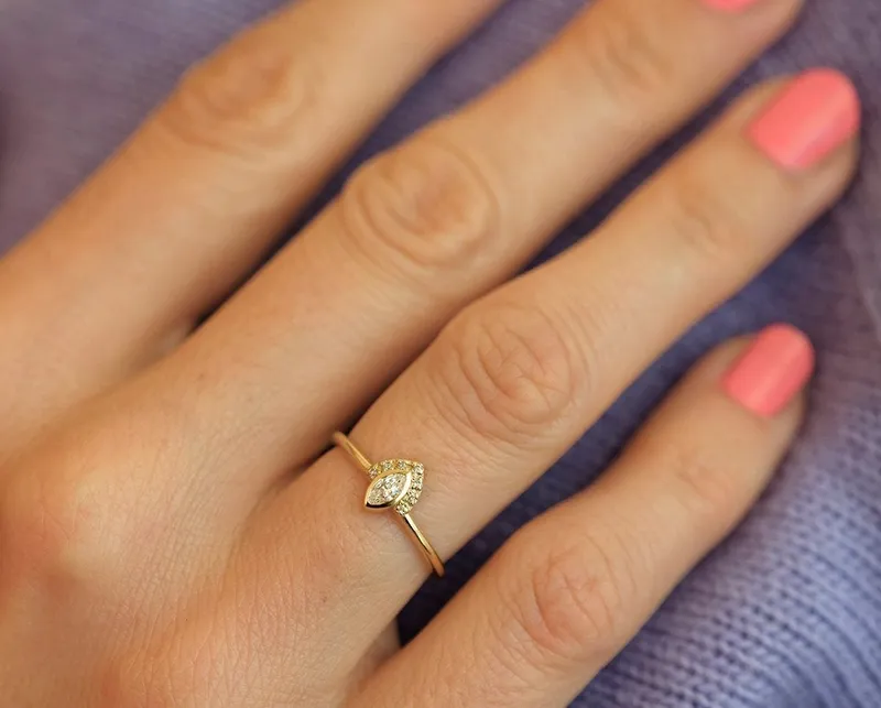 Ivona Marquise Diamond Engagement Ring With Pave Diamonds view 4