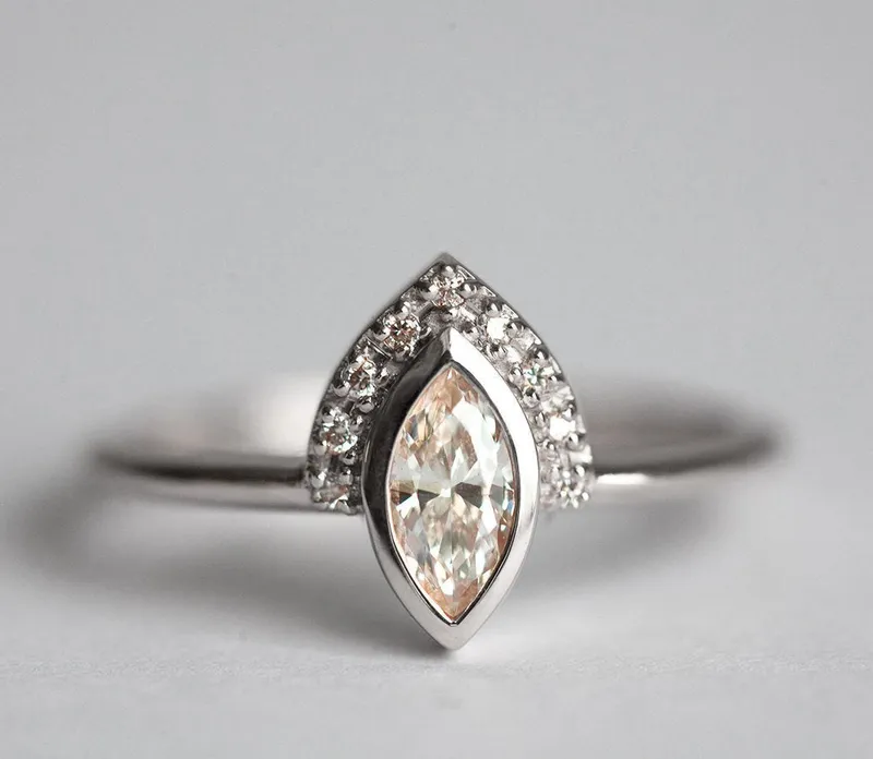 Ivona Marquise Diamond Ring With Matching Diamond Chevron Band view 10